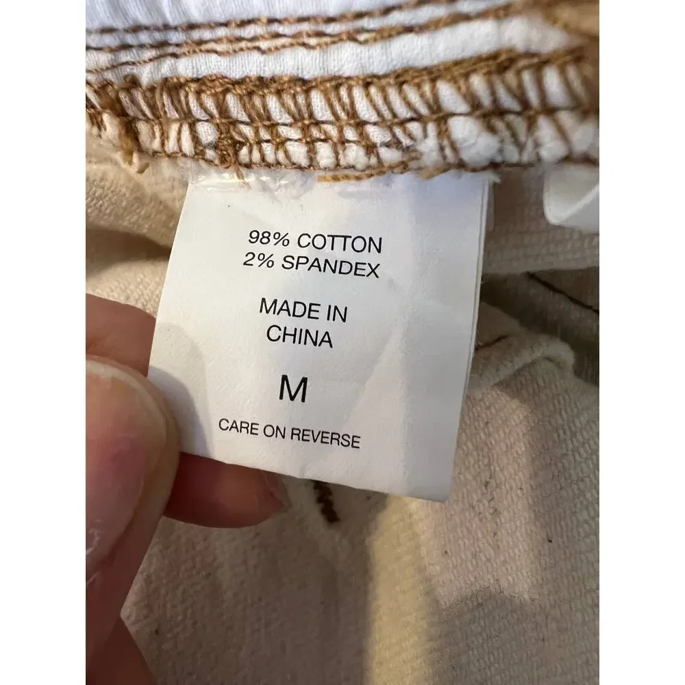 Happy x Nature Off White Tie Waist Cotton Blend Women's Stretch Shorts Size M